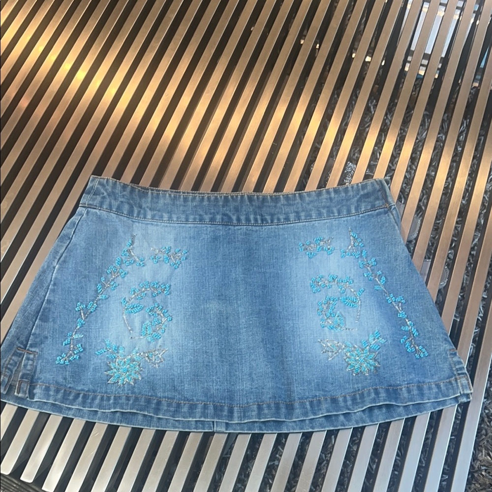 United Colors Of Benetton Blue Embellished A-Line Mini Skirt
